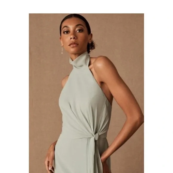 NWT Jenny Yoo Elliya Morning Slate Gray Halter high slit Bridesmaid Dress Sz 18 - Picture 3 of 13